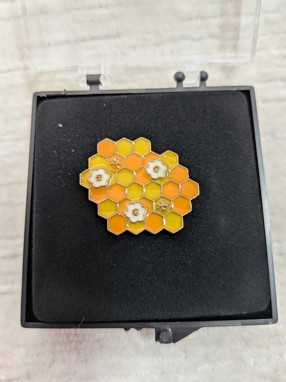 Honeycomb Enamel Metal Pin - Yellow & Orange With Case